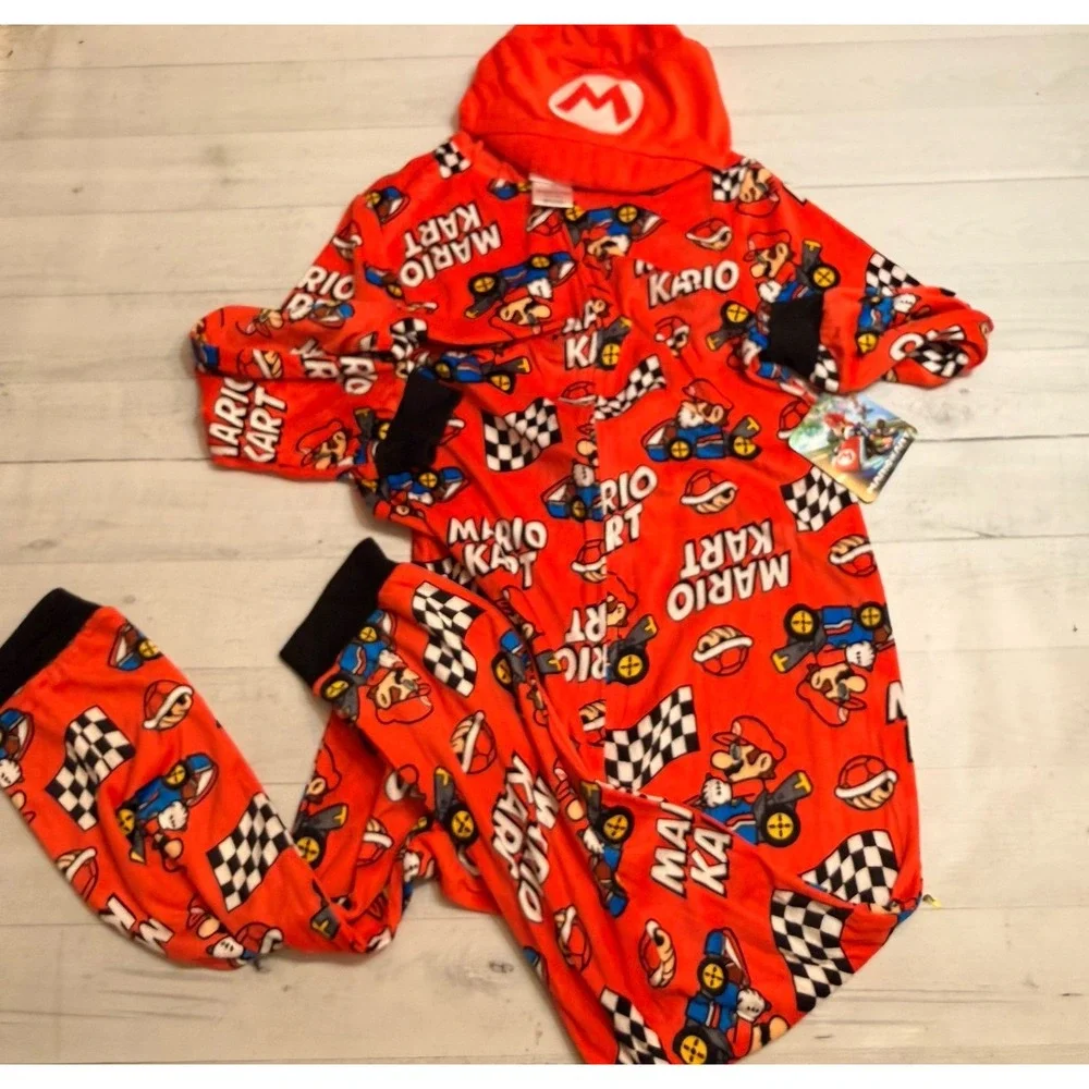 Mario kart kids one piece fleece‎ pajama union suit kids size 8 NEW
